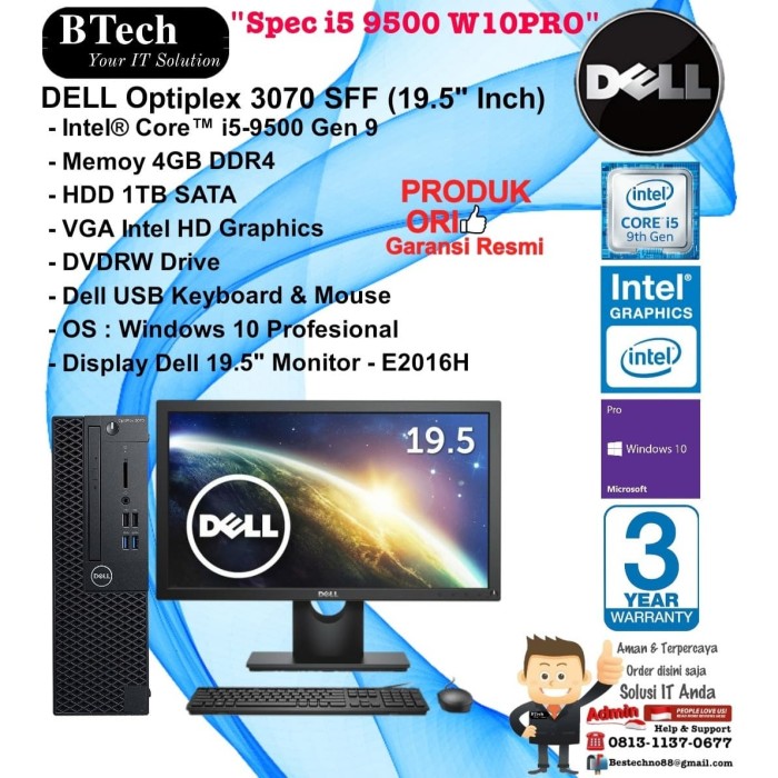 Jual DELL Optiplex 3070 SFF Core i5-9500 4GB 1TB DVDRW 