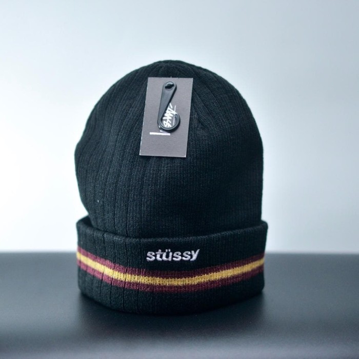 stussy athletic striped cuff beanie