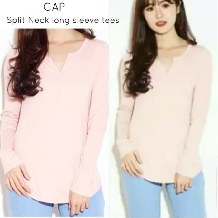 Jual GAP Split Neck long sleeve Pink brand murah - Merah