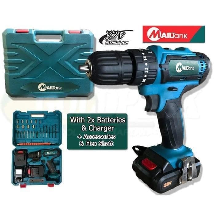 Gambar BOR TANGAN 2 BATERAI 32V TEMBOK BETON IMPACT CORDLESS SET 32 V