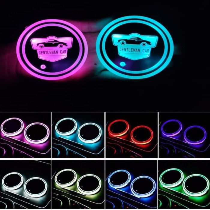 Jual Multicolor LED Car Cup Holder isi 2 pcs | Lampu Mobil