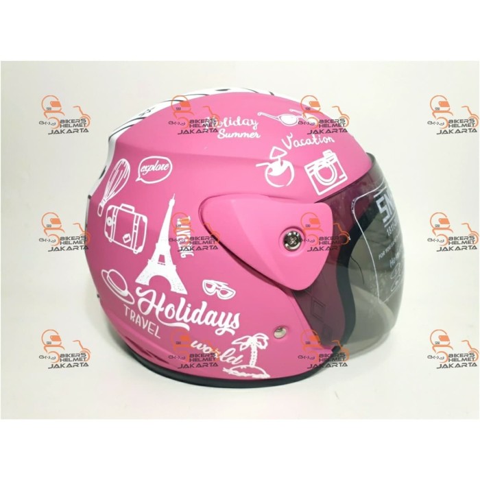 Jual HELM TRAVELING PINK DOFF MODEL GM EVO HALF FACE - Jakarta Utara