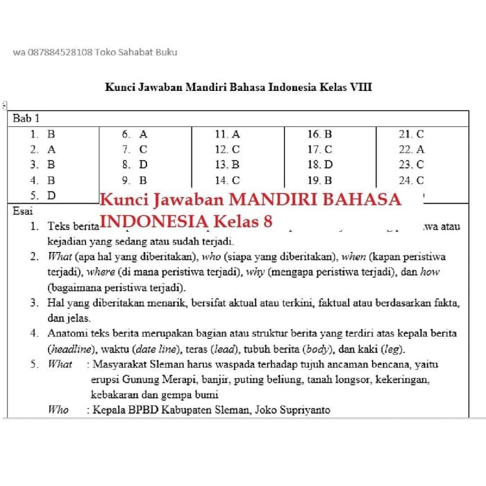 Jual Terbaru Buku Mandiri Erlangga Bahasa Indonesia Kelas 8 Smp Kunci Jakarta Utara Unjani Hariyah Tokopedia