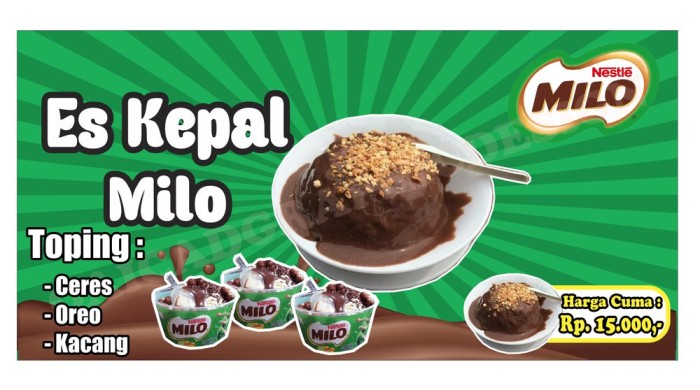 Spanduk Es Kepal Milo desain banner kekinian