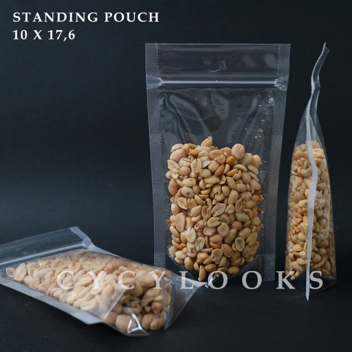 Jual Standing Pouch Bening / Plastik Kemasan Makanan Berdiri Klip 10x17