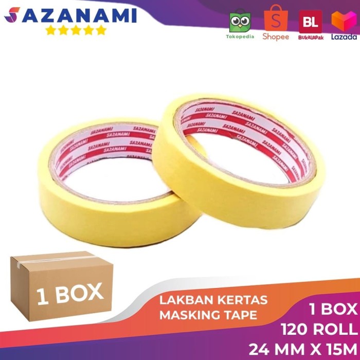 Jual PROMO 1 BOX MASKING TAPE 1" INCH x 15m Sazanami ISOLASI LAKBAN