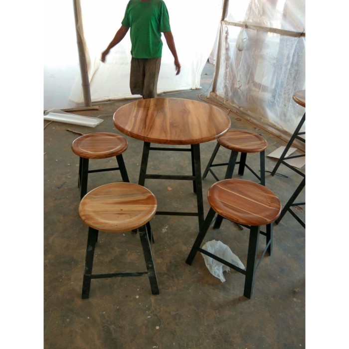 Jual Set Kursi Cafe Stool Bundar Kayu Jati Kombinasi Besi Kab Jepara Toko Indo Furniture Tokopedia