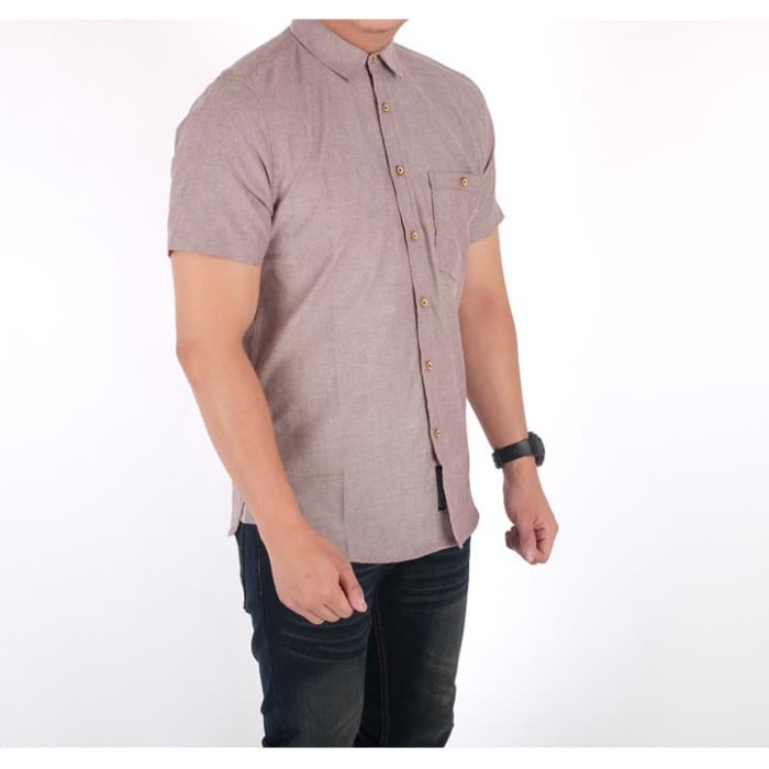 Promo baju kemeja  kerja pria  polos peach  list grey warna  