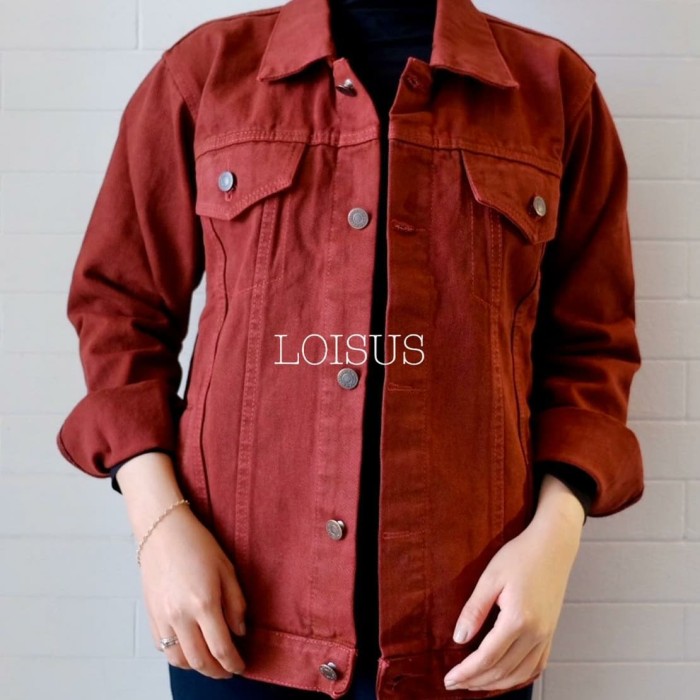 jaket denim maroon