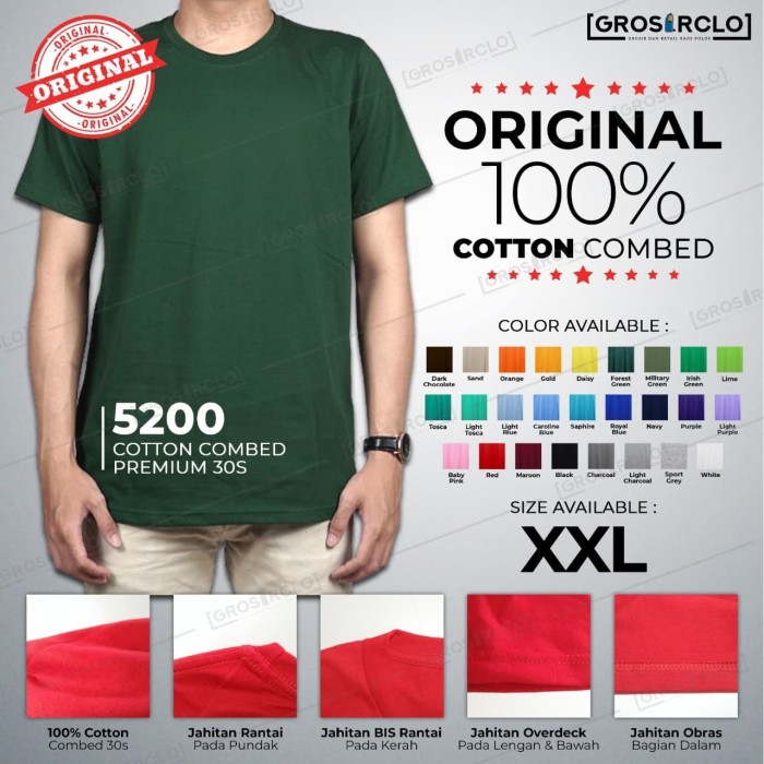  Jual  Baju Kaos  Polos katun combed  30 s  Wincloth 5200 Oneck 