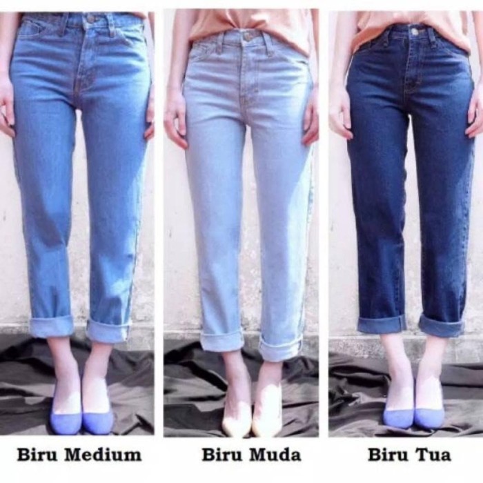 Jual Celana  Wanita Plain Boyfriend  Jeans BF Polos BIRU  