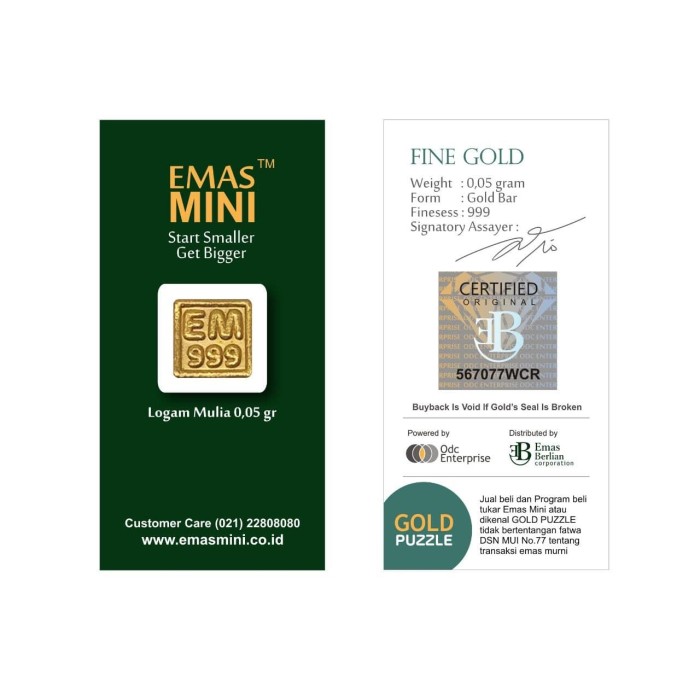 Jual Logam Mulia Emas Mini 0,05 gr Murni 24 Karat