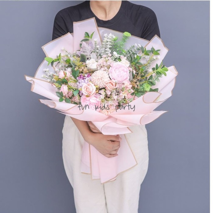 Jual Kertas Pembungkus Bunga Tepi Emas Flower Packaging Papper