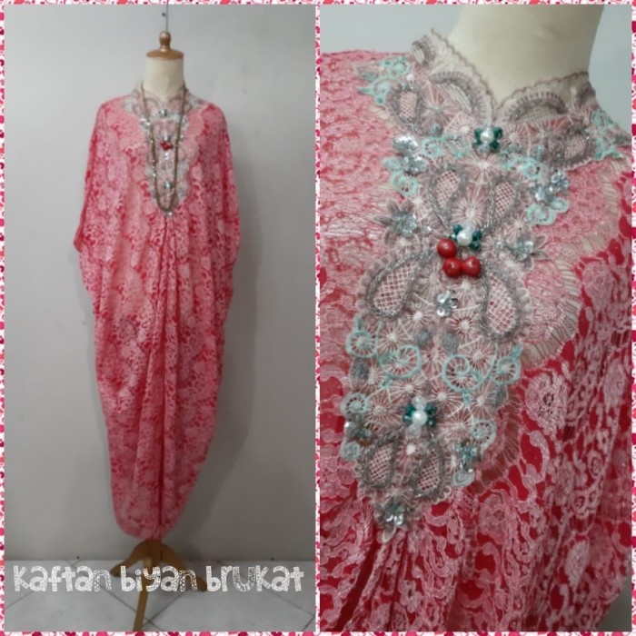 Foto Produk Kaftan Biyan brukat gradasi merah bordir payet original dari Winnie Collection