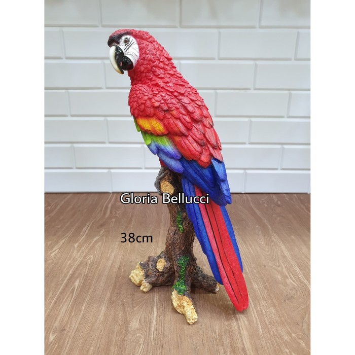 Jual Patung Pajangan Burung Parrot Betet Bayan Merah Besar