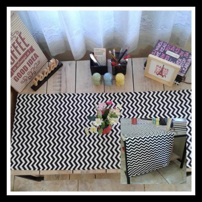 Jual Table Runner Taplak Meja Black Chevron Kota Surabaya