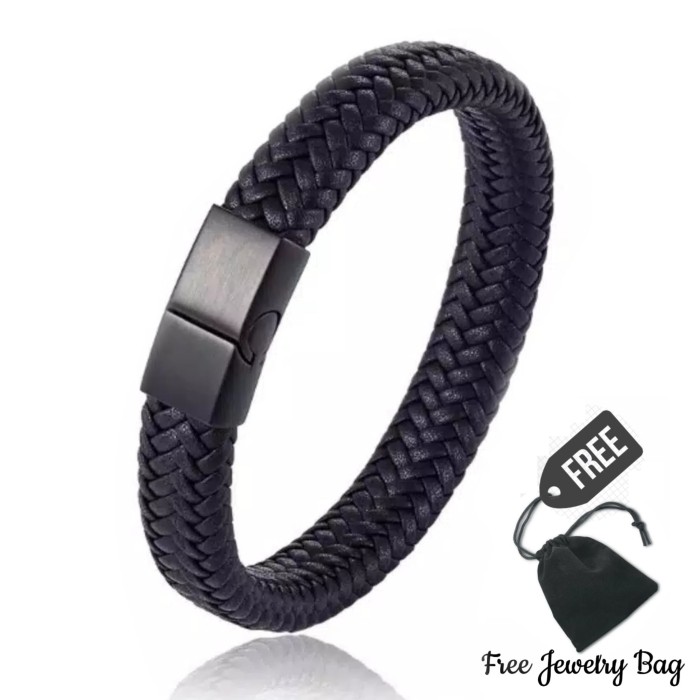 Jual Gelang  kulit Pria Stainless  Steel  Leather Hitam Pria 