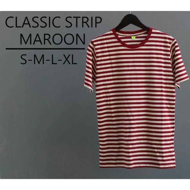 Jual Kaos  STRIPE classic Maroon Baju  Polos Garis  Lengan 