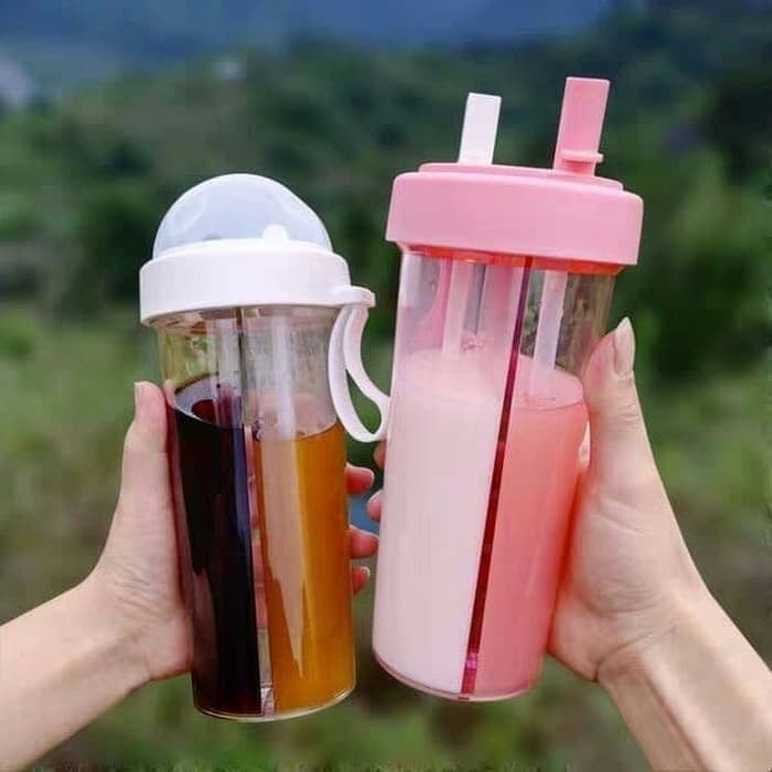 Jual Botol minum plastik dua tempat air dua sedotan my ...