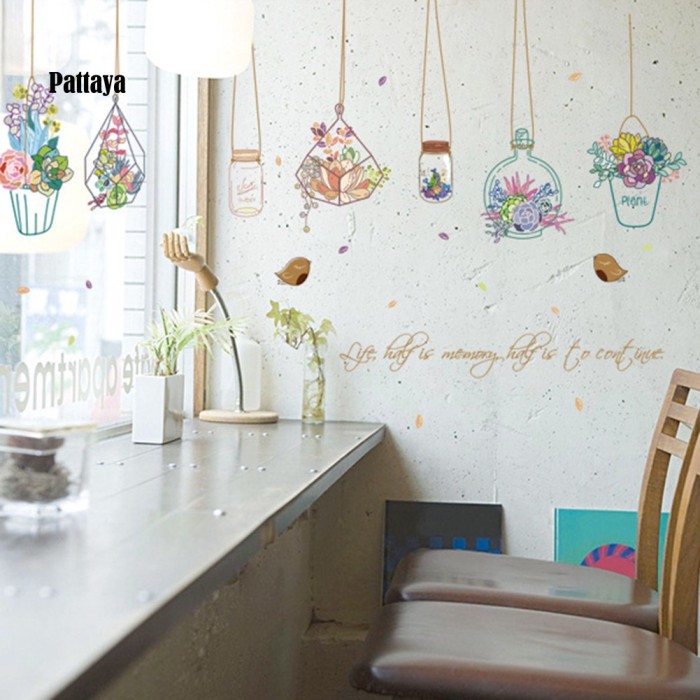 Jual Pt Cartoon Flower Pot Basket Diy Wall Art Sticker Bedroom Bathroom Jakarta Timur Mol Id Tokopedia