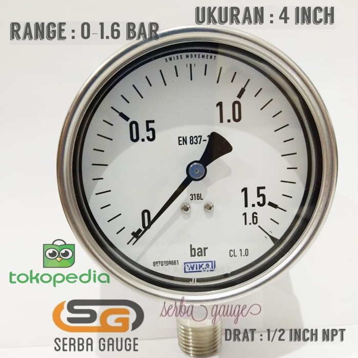 Jual WIKA Pressure Gauge 4 inch 01.6 bar Jakarta Utara Serba Gauge