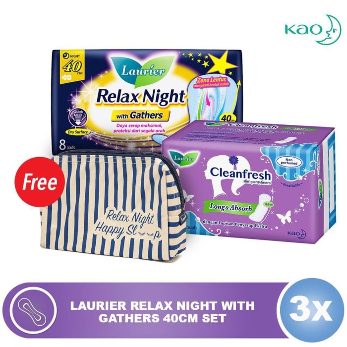 Laurier Relax Night w/ Gathers 40cm Set FREE Relax Night Pouch