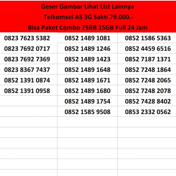 Nomor Cantik Telkomsel Sakti Simpati As Loop 12 Digit 11 10 Kartu - Varian No Acak