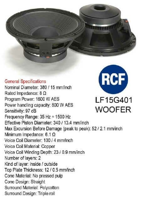 speaker subwoofer 15 inch rcf