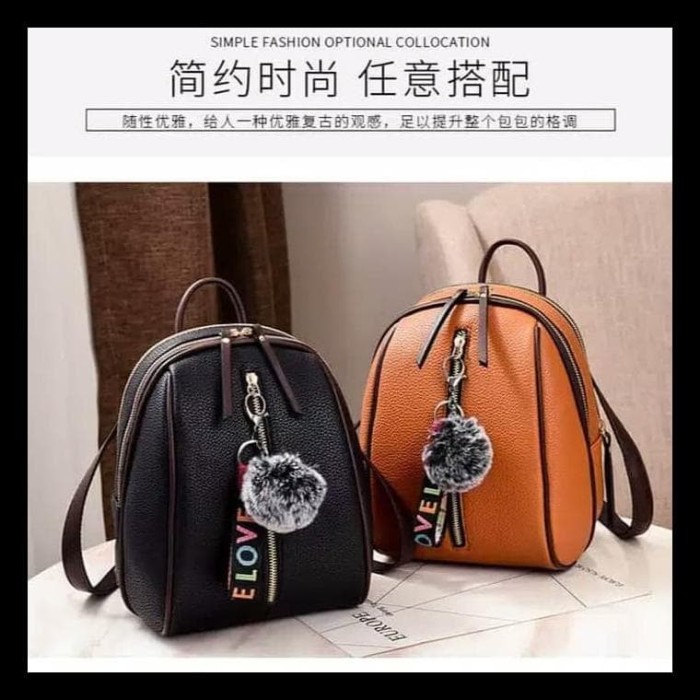 TAS WANITA RANSEL LEAF PURPLE SLEMPANG IMPORT MURAH KERJA KOREA -