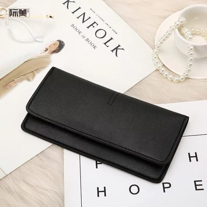 Foto Produk Dompet Kulit wanita panjang import - Clutch slim tipis lipat F92 - Hitam dari Gosirshop