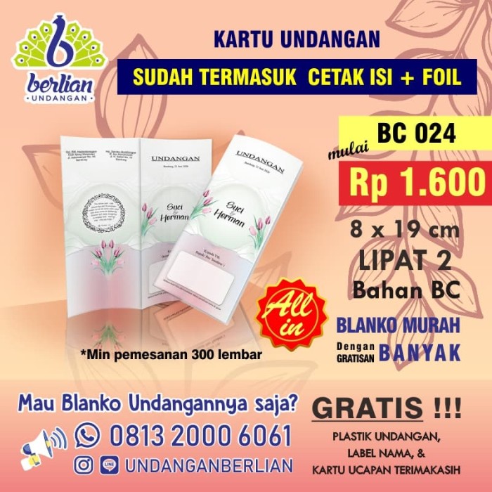 Undangan Pernikahan Cetak + Foil Murah Series BC 024 Bunga Tulip