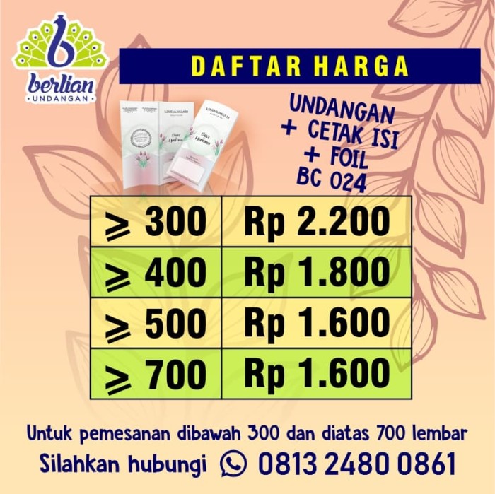 Undangan Pernikahan Cetak + Foil Murah Series BC 024 Bunga Tulip