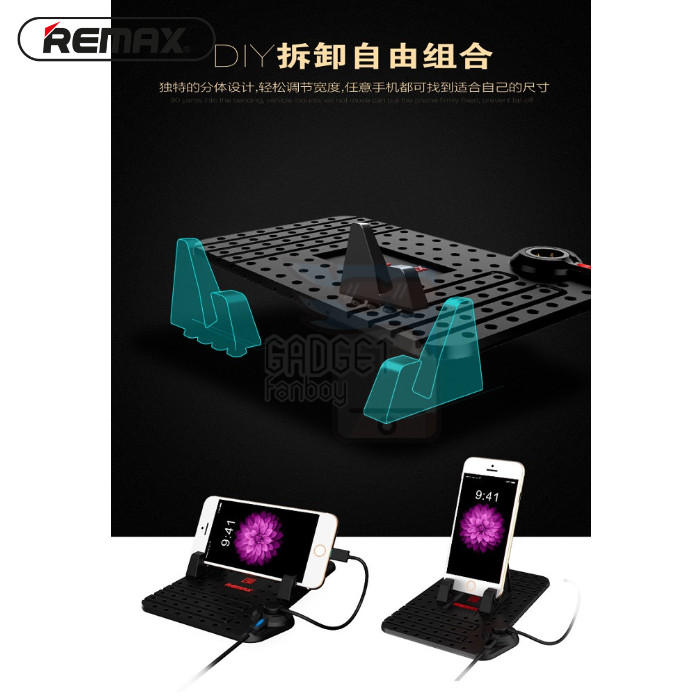 Remax Car Holder Super Flexible (with Micro USB & Lightning Charger) - Hitam