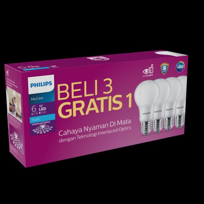 Philips 6Watt Multipack 4pcs Lampu LED Bulb EyeComfort - Putih