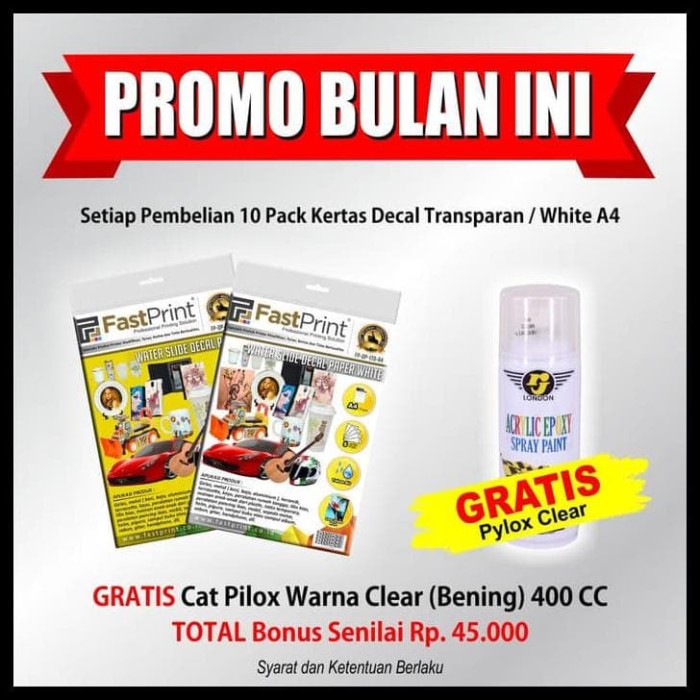 Fast Print Kertas Water Slide Decal Paper Ukuran A4 100 Gram Promo