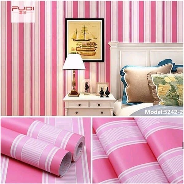 Jual Wallpaper dinding motif pink salur 45cmx 10 meter Kota
