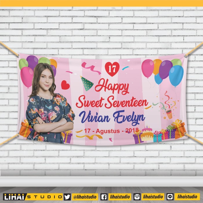 Jual Backdrop Background Banner Spanduk Ultah Sweet Seventeen 2x1