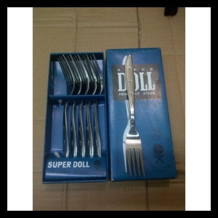 TERBAIK SUPER DOLL Garpu Makan Stainless Steel Dessert Fork isi 6 Pcs