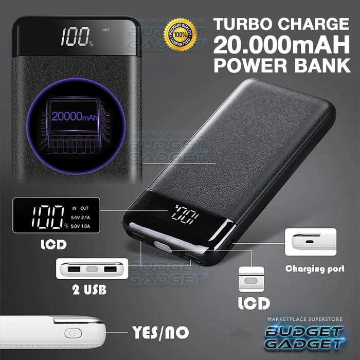 Foto Produk Power Bank TURBO Charge 2 Port 20000mAh with LED Flash - 20W dari BudgetGadget
