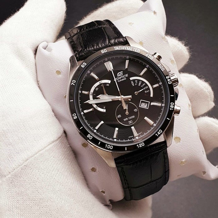 Foto Produk Jam Tangan Pria Casio EDIFICE EFR-510L-1AV BLACK SILVER COMBI Leather dari Oniomania