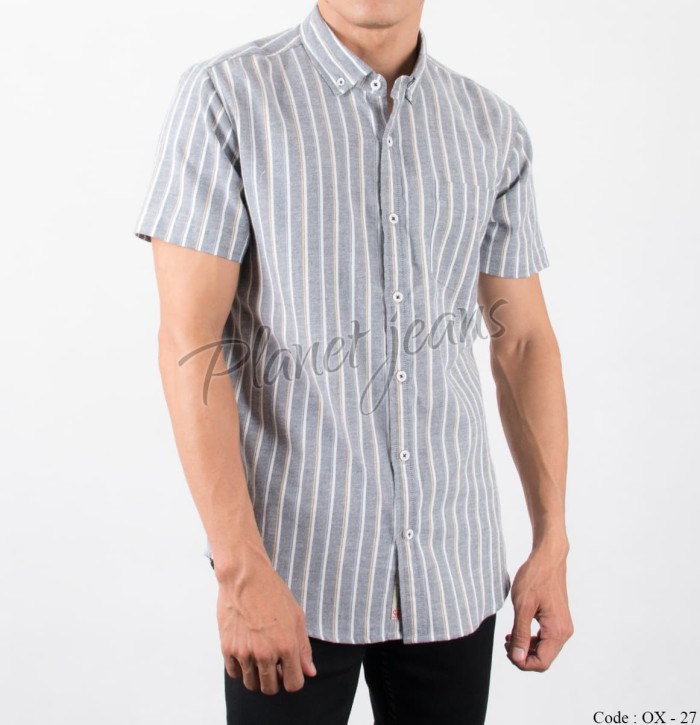 Jual Kemeja  Striped Salur Garis  Pria  Lengan Pendek Hem 