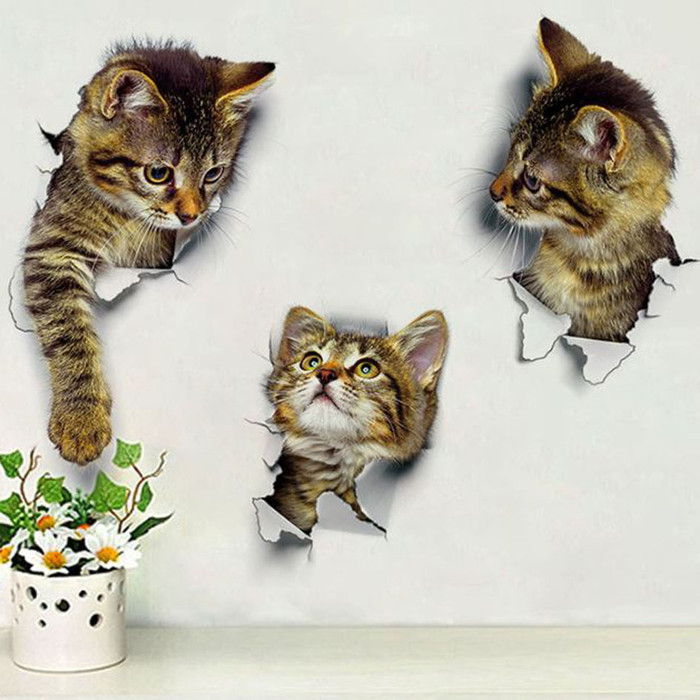 Jual stiker  tembok  kucing 3d  decorative wall stickers 