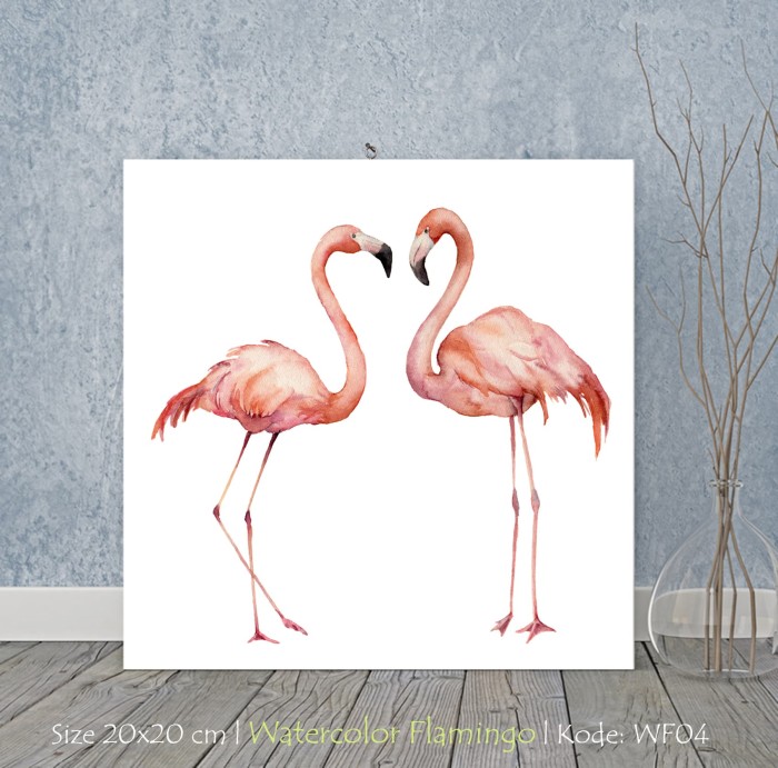 Jual Poster Kayu Flamingo Love Couple Hiasan Resto Shabby 20x20cm