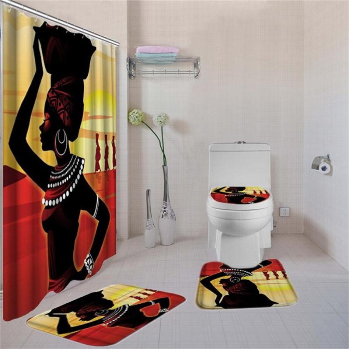 4Pcs//Set Anti-Slip Bathroom Toilet Rug+Lid Toilet Cover+Bath Mat+Shower G