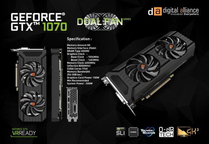 Kartu Grafis Msi Gtx 1070 Ti Duke Digital Highest Alliance GeForce