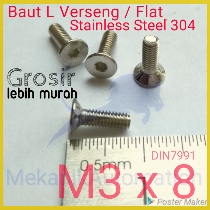 Foto Produk Baut L Flat M3 x 8 Verseng SS304 dari MekanikAutomation