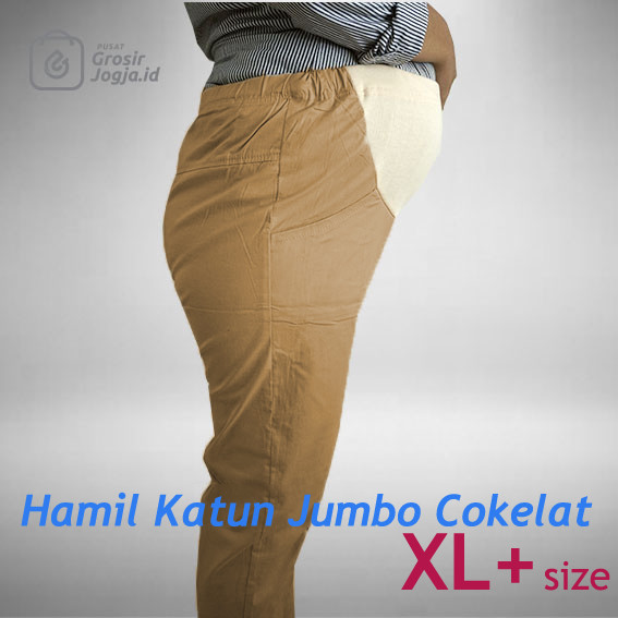 Celana Hamil Katun Dress Hamil Kerja Katun Hamil Size XL Plus-Cokelat - Cokelat Muda