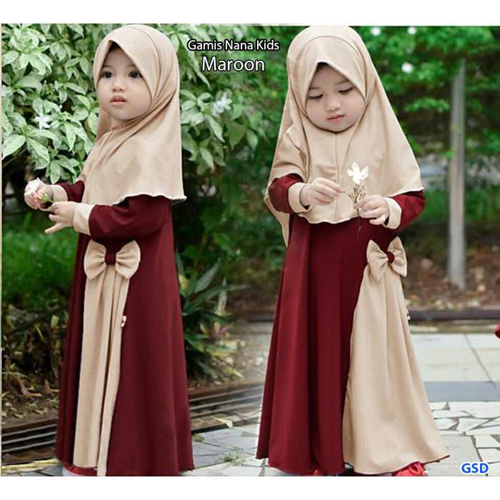 Jual gamis nana kids maroon dress gamis syari anak  cewek  