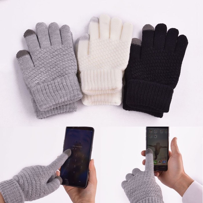 Skeleton Fingerless Long Gloves Women Touchscreen Knit Warm Arm Gloves Mittens