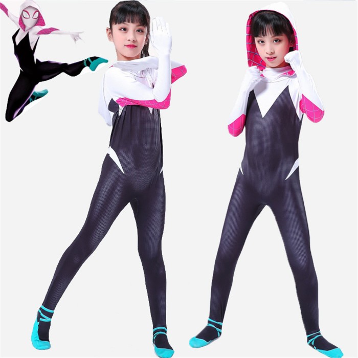 Into the Spider Costume Gwen Stacy Kids Jumpsuit Cosplay Halloween Spider-Man